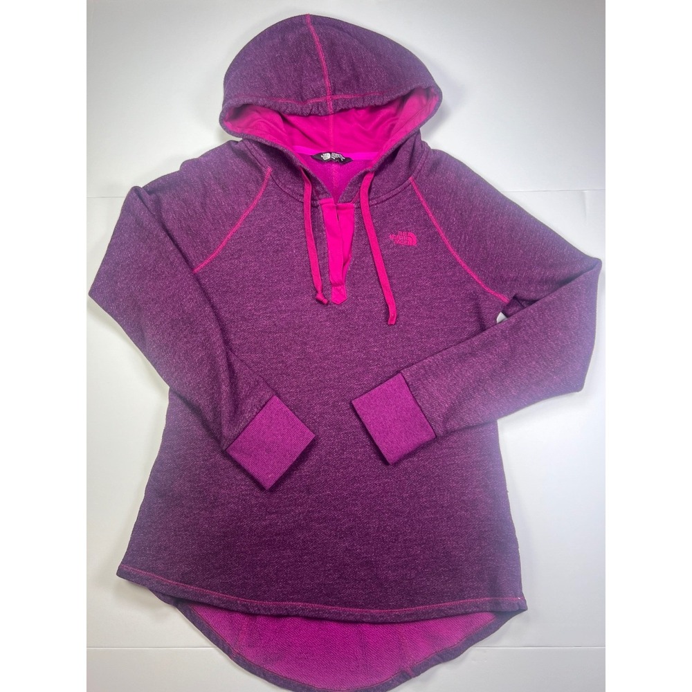 The North Face Hoodie Womens Medium Purple Heather Henley High-Low Hem Fleece